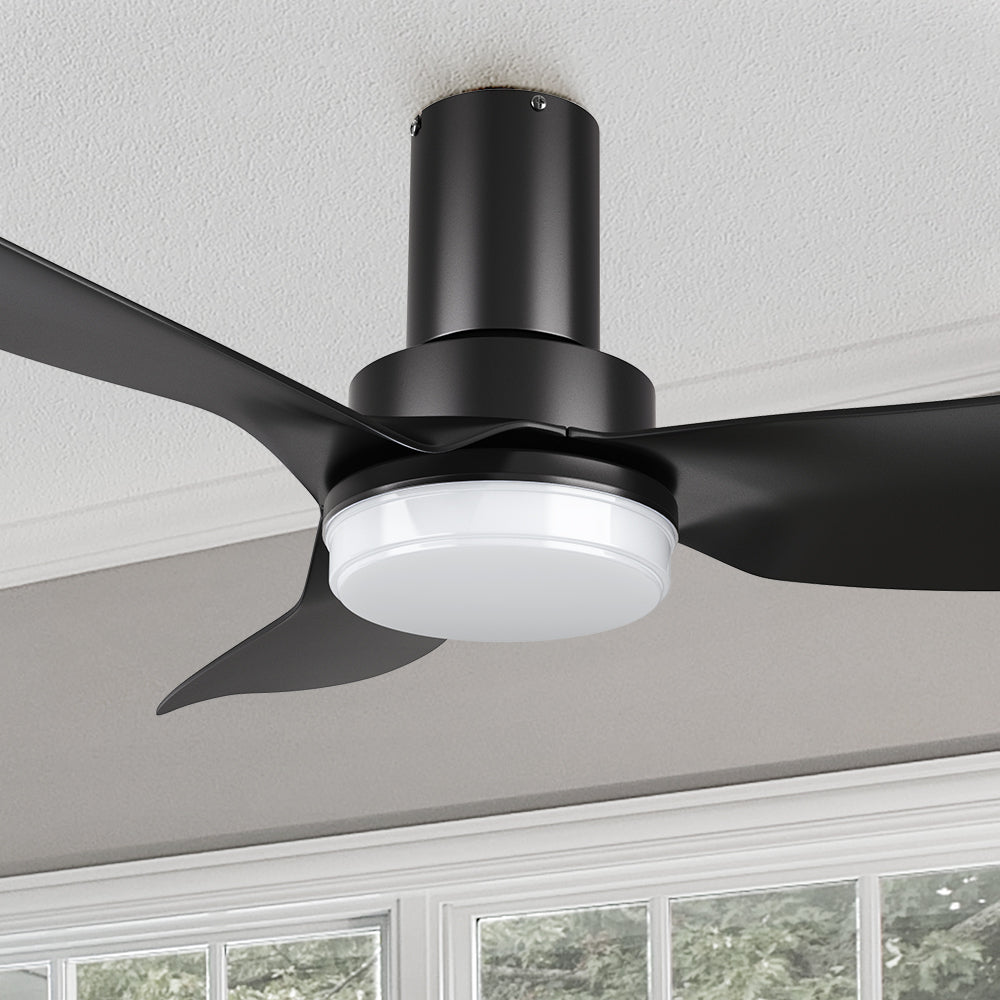 Carro Nefyn 45 inches flush mount ceiling fan! Designed with a compact exterior, a flush mount, an advanced DC motor, and luminous LED lighting. #color_Black
