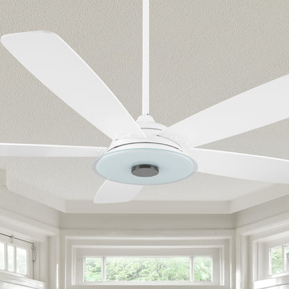 Carro Home Striker 56 inch 5-Blade Smart Ceiling Fan with LED Light Kit &amp; Remote - White Case and pure white Fan Blades. 