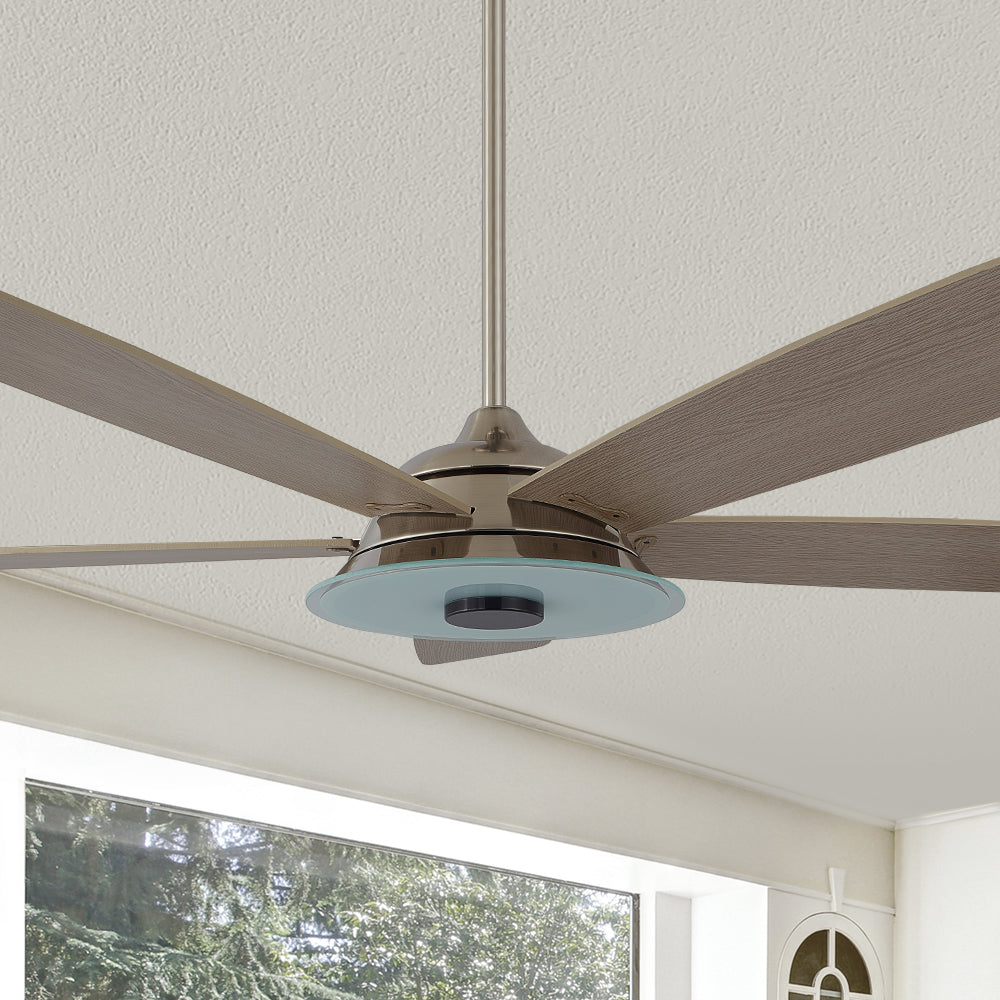 Carro Home Striker 56'' 5-Blade Smart Ceiling Fan with LED Light Kit & Remote - Silver Case and Light Wood Grain Fan Blades#color_silver