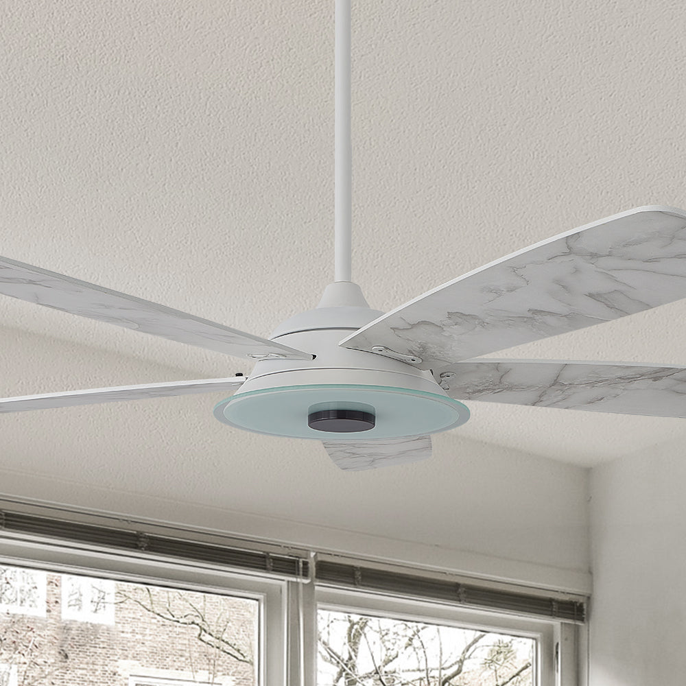 Carro Home Striker 56'' 5-Blade Smart Ceiling Fan with LED Light Kit & Remote - White Case and White Marble Pattern Fan Blades#color_White