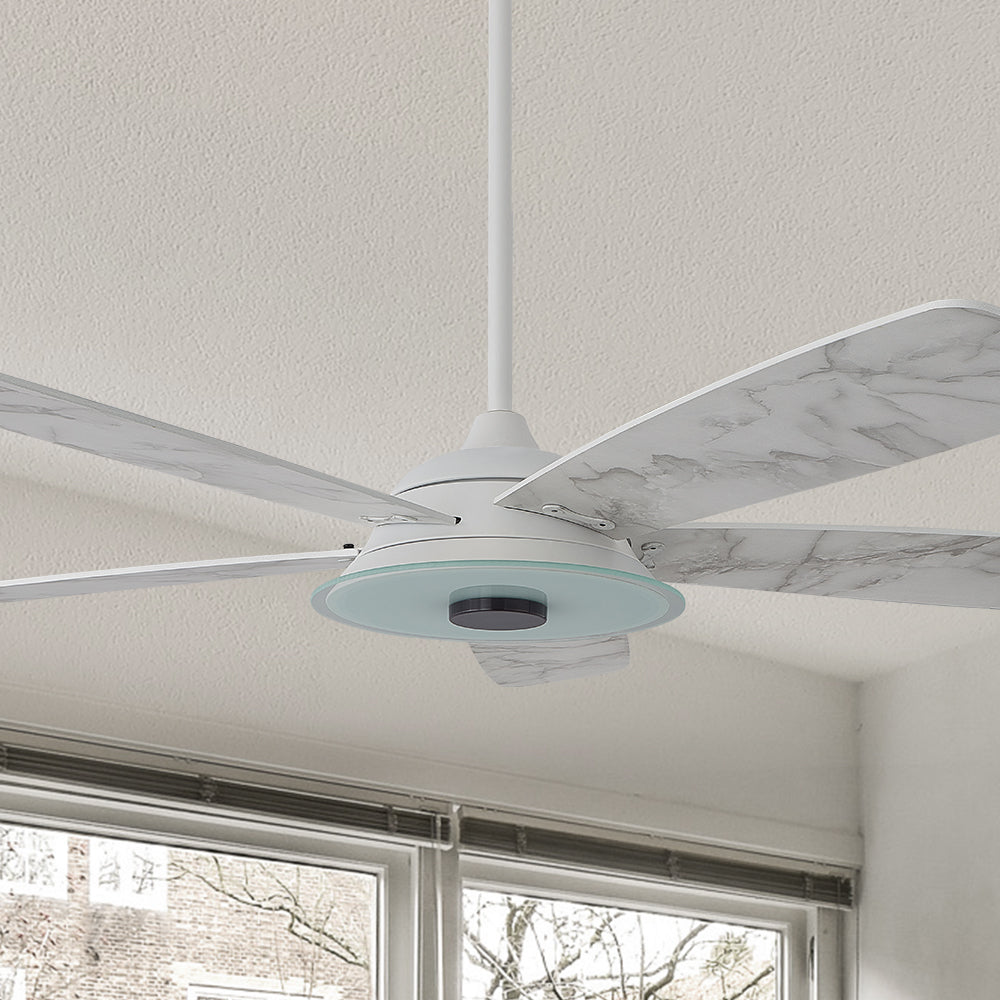 Carro Home Striker 56'' 5-Blade Smart Ceiling Fan with LED Light Kit & Remote - White Case and White Marble Pattern Fan Blades#color_white