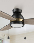Smafan Carro Troyes 48 inch ceiling fan with pull chain design with a Black finish, Plywood blades, and an integrated 4000K LED cool light. 