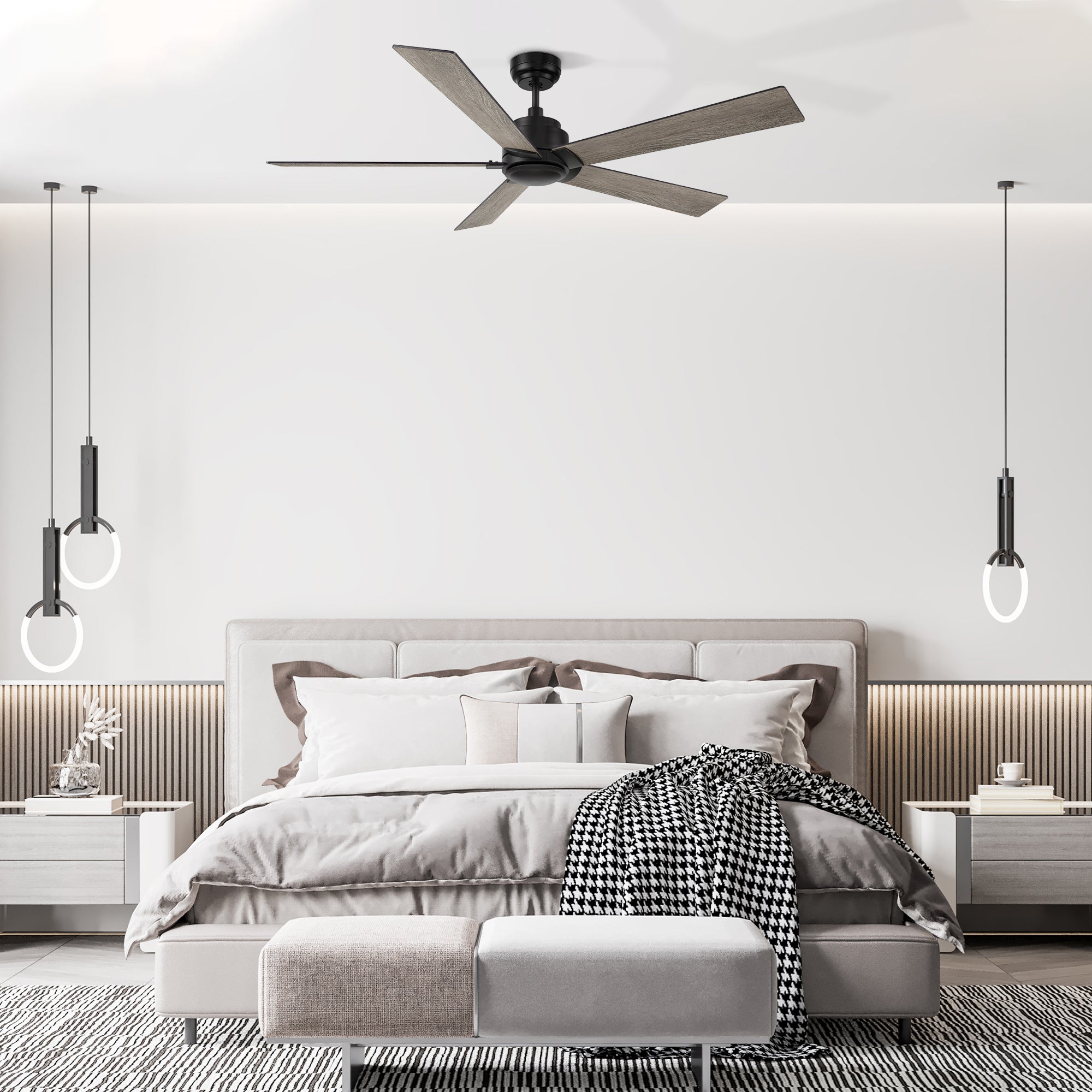 Carro Welland 60 inch remote control ceiling fans boasts a simple design with a Black finish and elegant Plywood blades, will keep your bedroom cool and stylish. #color_black