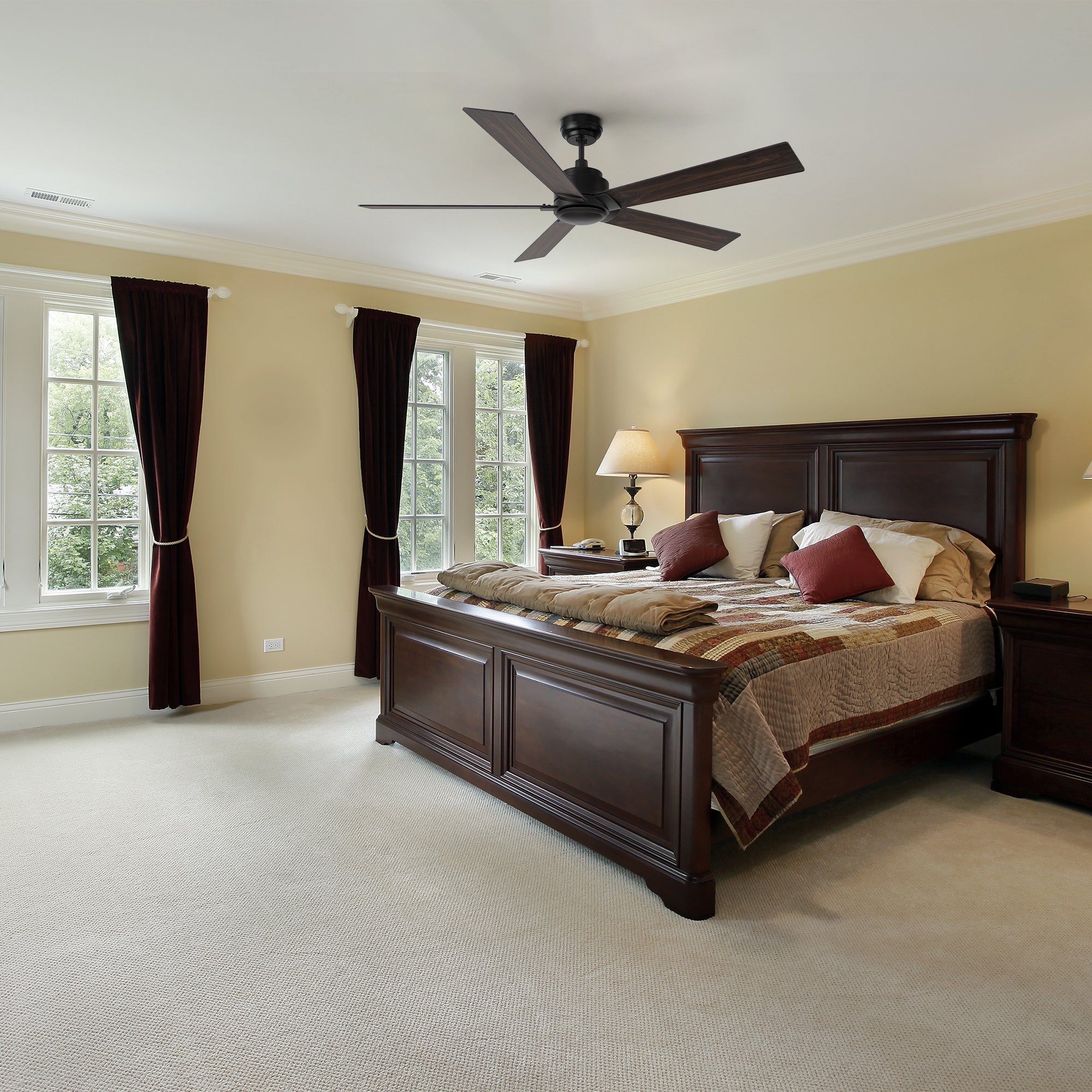Carro Welland 60 inch remote control ceiling fans boasts a simple design with a Black finish and elegant Plywood blades, will keep your bedroom cool and stylish. 