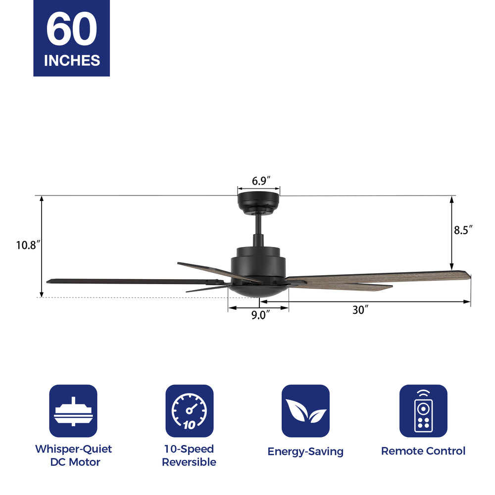 Carro Welland 60-inch ceiling fans with remote, featuring with 10-speed dc motor, whisper-quiet and energy-efficient. 