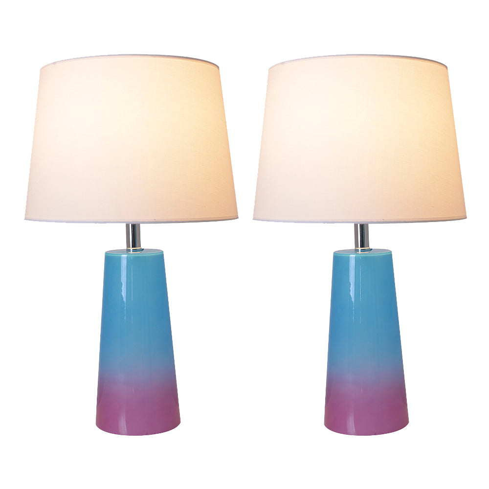 Two Carro Smafan Rosemary table lamps side by side, each with a white lampshade and gradient blue to purple base, photographed against a plain white background. 