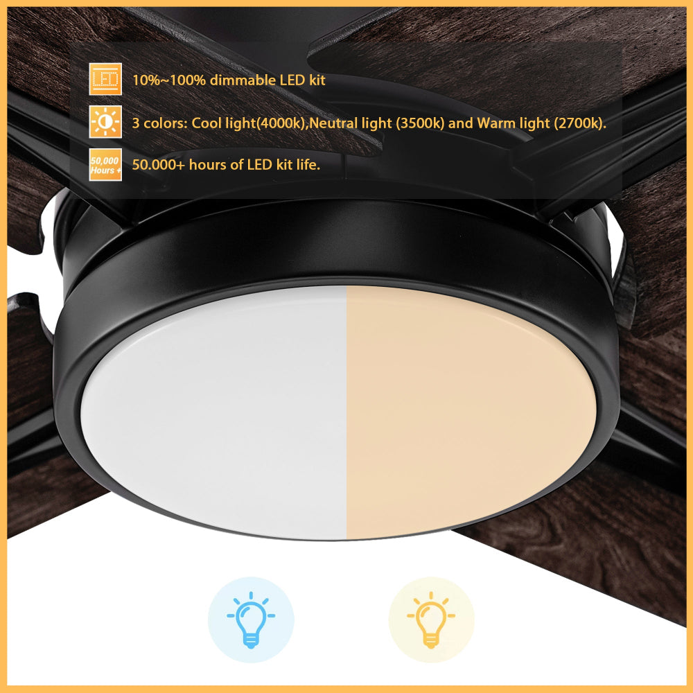 Carro Smafan Skye 52-inch modern ceiling fan with dimmable LED light and energy-efficient DC motor. Features adjustable brightness and reversible airflow for year-round comfort. 