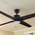 Carro Smafan Skye 52-inch ceiling fan with detailed dimensions. A black ceiling fan with plywood blades, LED lighting, and a flush mount design, perfect for low ceilings in modern and farmhouse-style homes. 