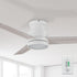52-inch white flush mounting ceiling fan with dimmable LED light and wall switch control. 