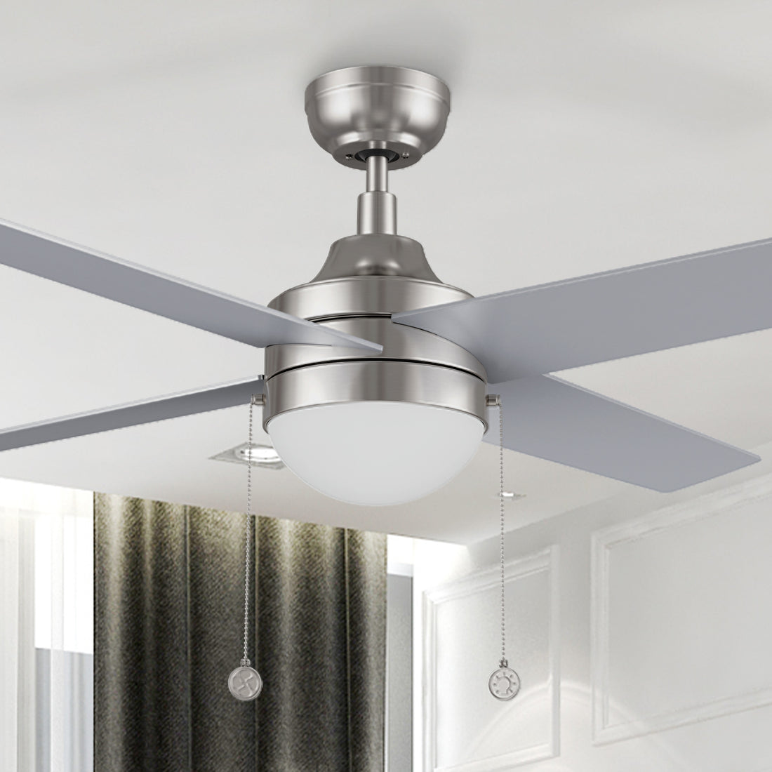 Best modern ceiling fan with dimmable LED light ( (light temperature from 2700K to 4000K) and pull chain 52 inch 