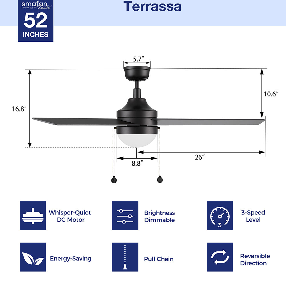 52 inch black energy star ceiling fan with LED light 