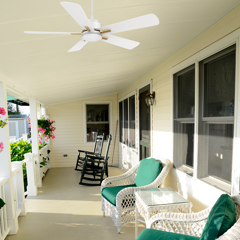 Elevate the look of your outdoor living space with this stylish and modern smart ceiling fan with 5 blades, remote control enable. 