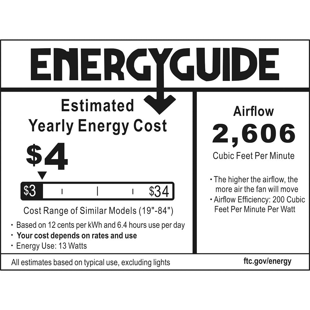 Ceiling fan with light energy guide label.