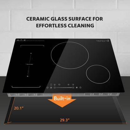 30 inch built-in induction cooktop with ceramic glass surface for effortless cleaning. 