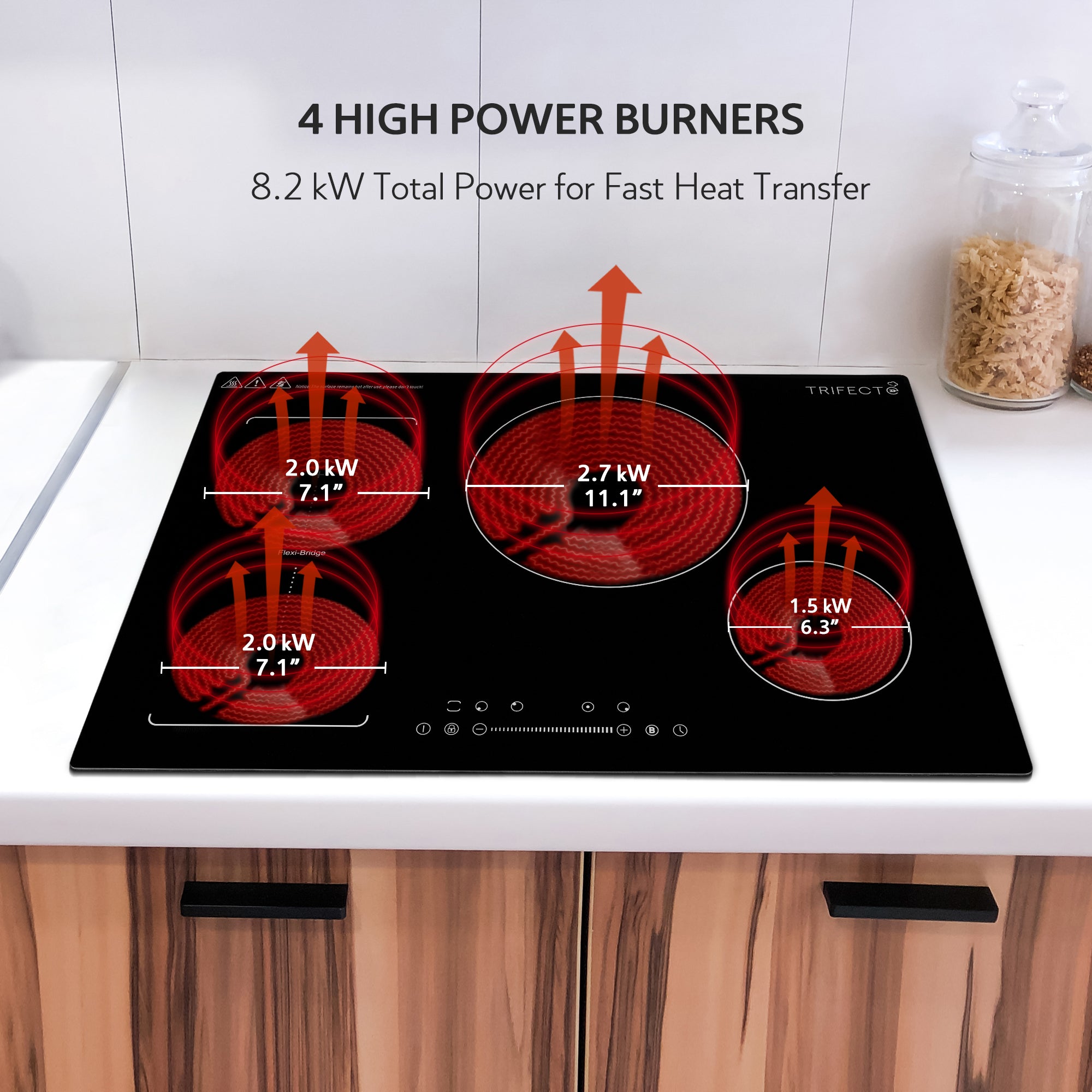 8.2kw total power 30inch induction cooktop with 4 burners for fast and efficient heating 