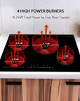 8.2kw total power 30inch induction cooktop with 4 burners for fast and efficient heating 