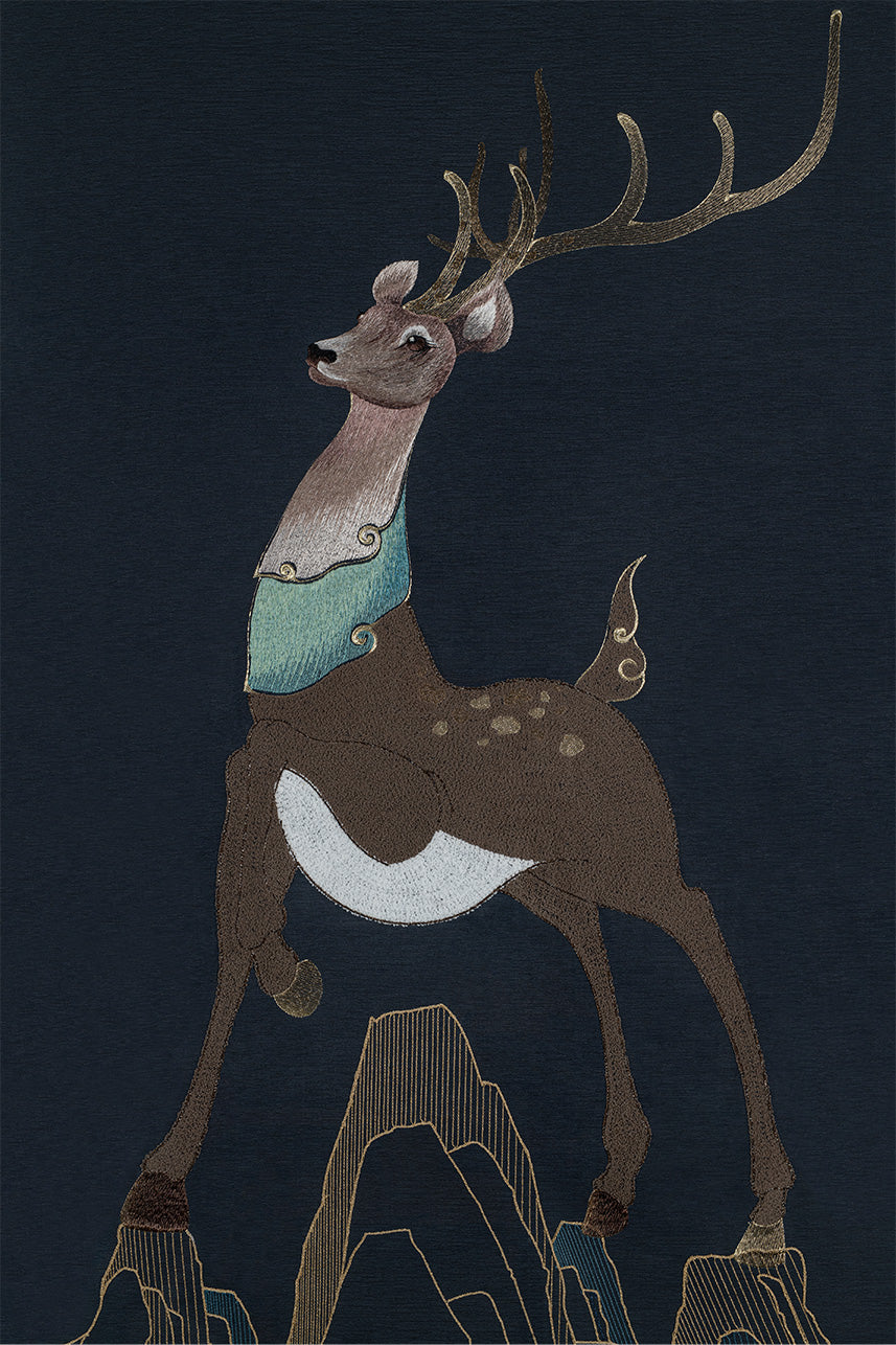 The whole sika deer design of fine embroidery wall art.