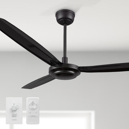 Kade 56-inch DC motor ceiling fan in black, featuring remote and wall switch control, perfect for a quiet, energy-efficient performance in living rooms. 