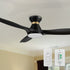 Kore 52" flush mount smart ceiling fan in black with light, featuring with remote control, wall switch control, and voice control. 