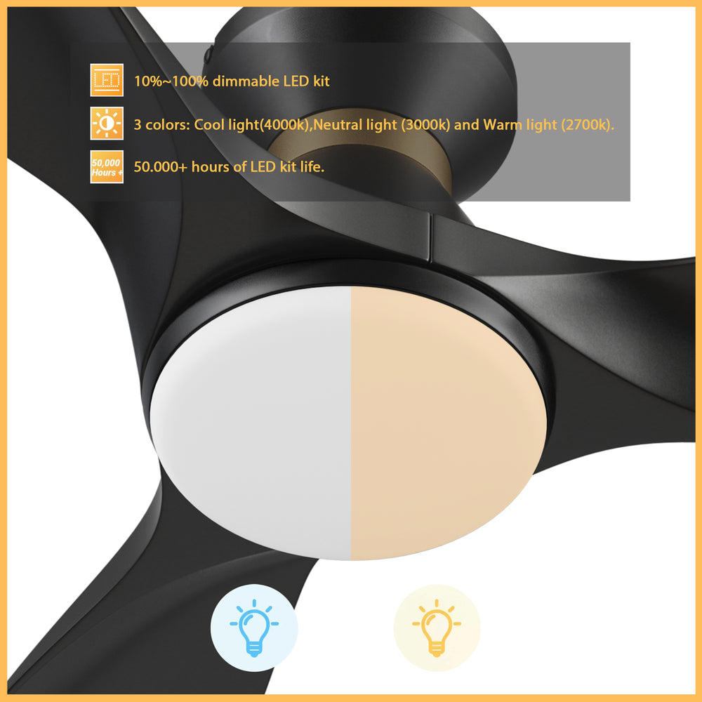 The Kore 52" flush mount smart ceiling fan includes integrated LED light kit with warm light and cool light, it offers lower energy consumption and a longer life span. 