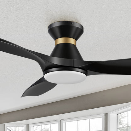 Kore 52&quot; black smart ceiling fan with light flush mount 