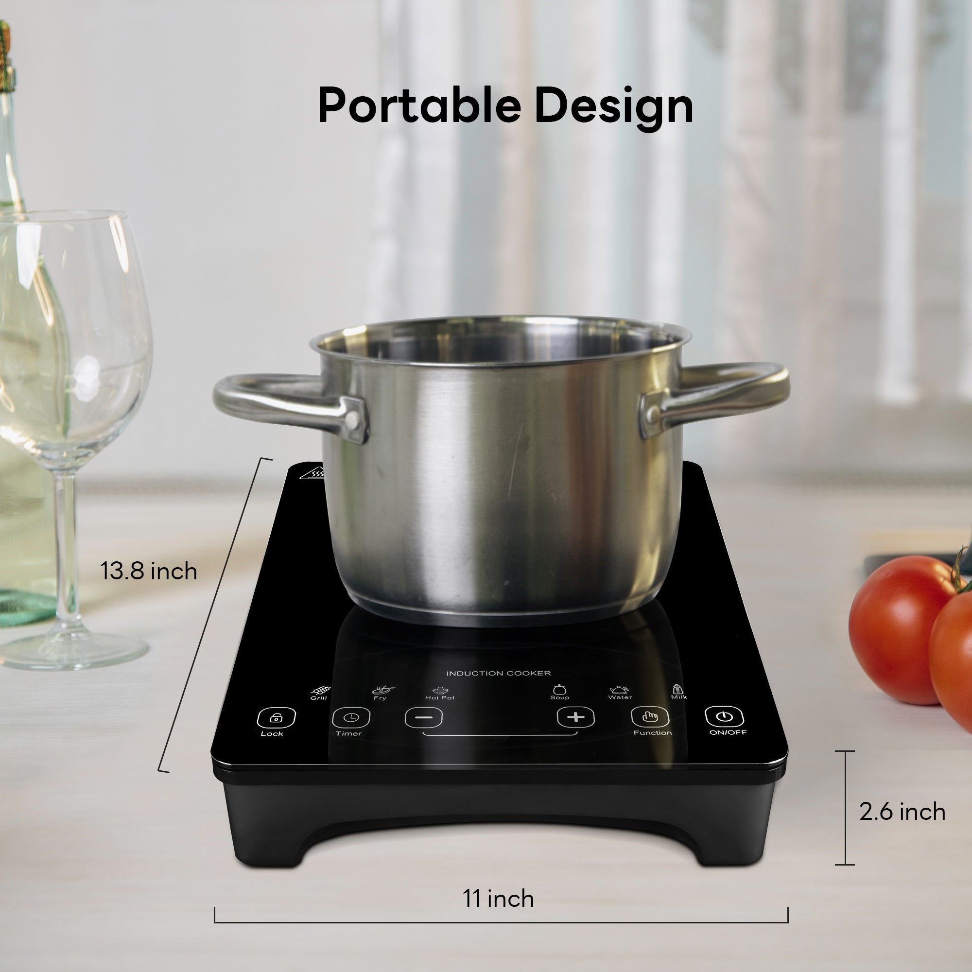 the dimension marks about 11in portable induction cooktop 