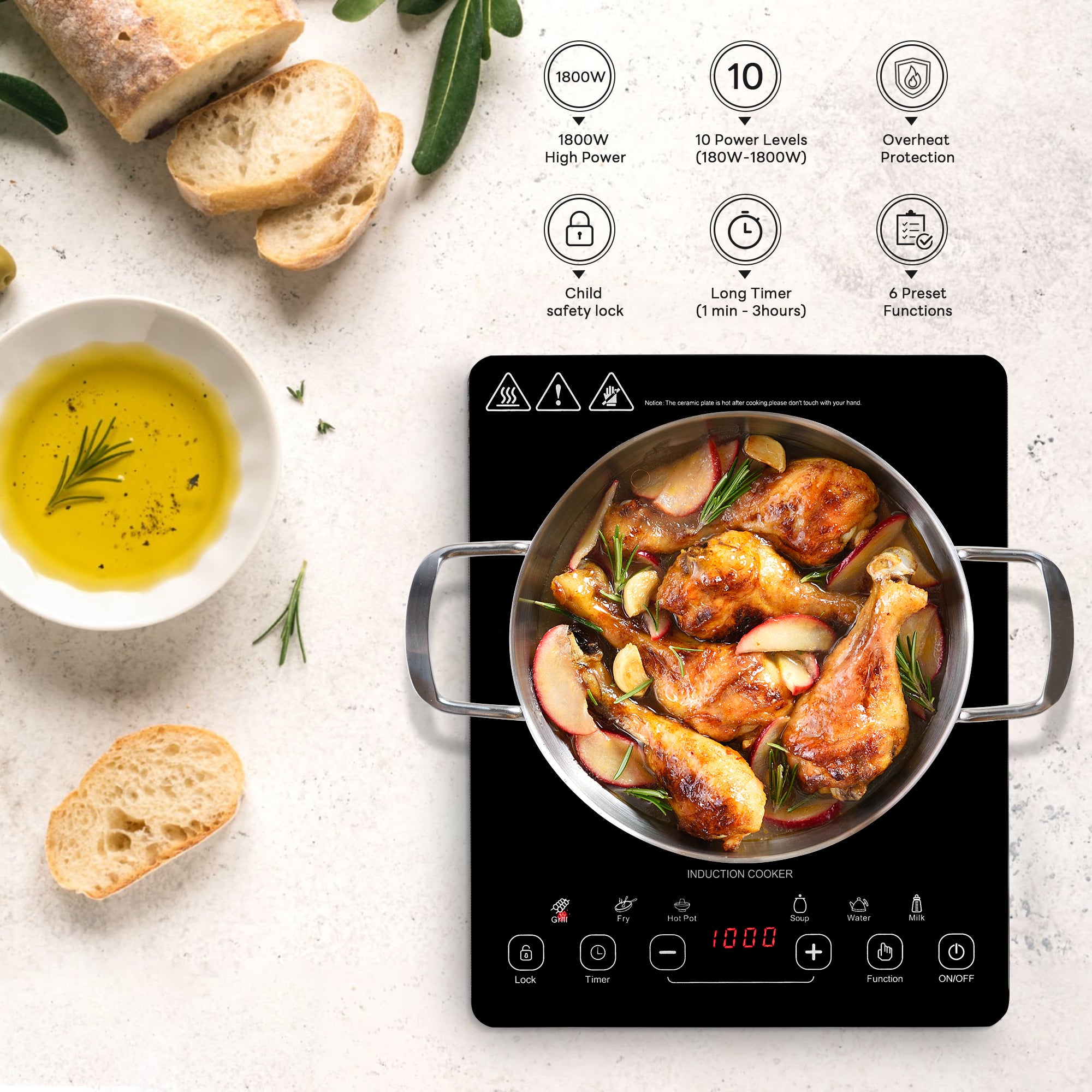 the features about 11inch black surface Induction Cooktops