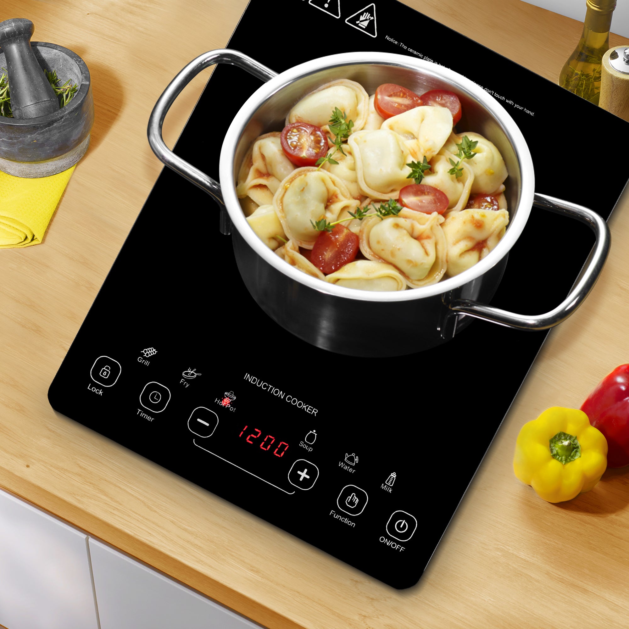 11inch ultra-handy induction cooktop is suitable for cooking the dumpling by stainless steel and cast iron cookware