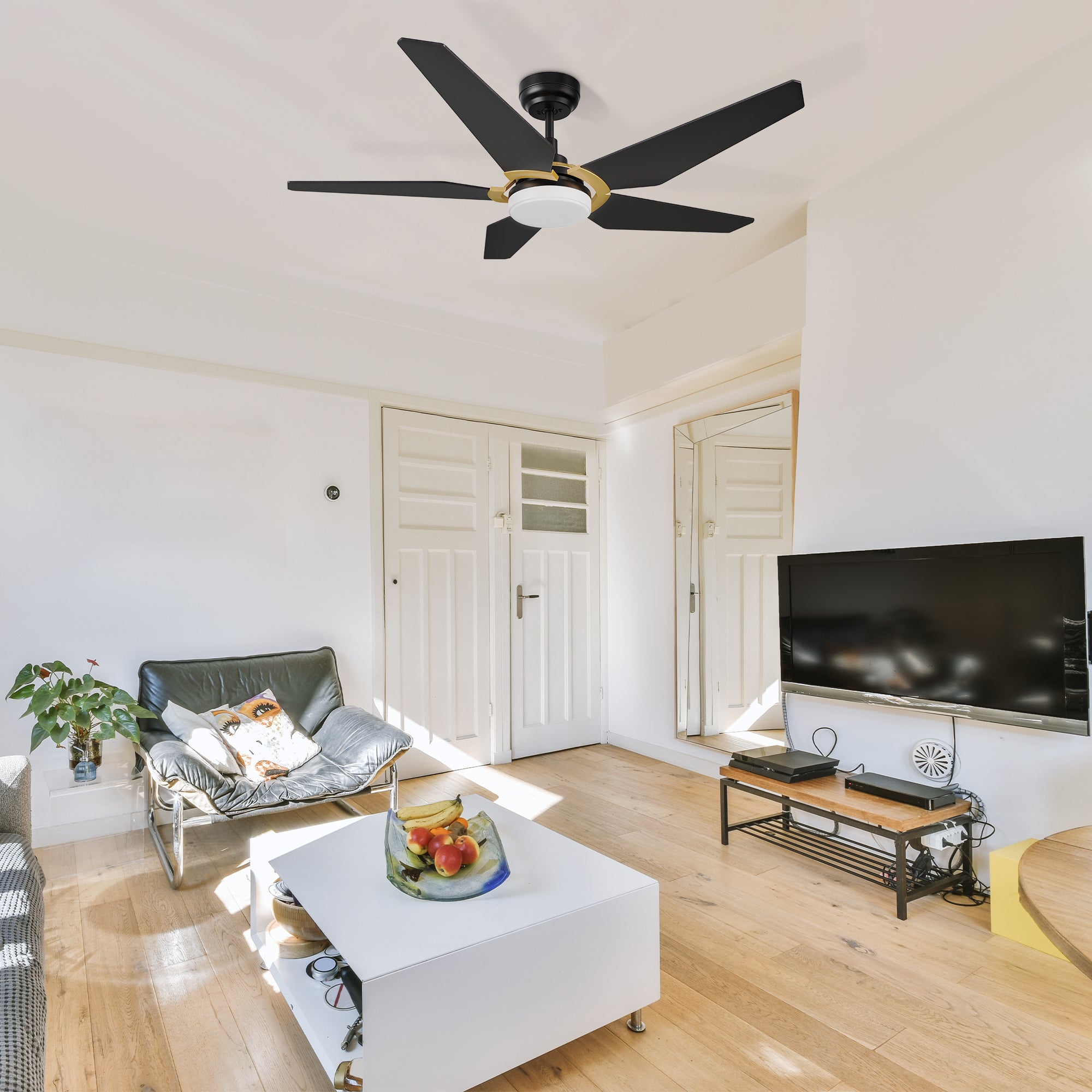 The Lanceston 52&quot; ceiling fan will keep your living space cool, bright, and stylish. This soft modern masterpiece is perfect for indoor living spaces. 