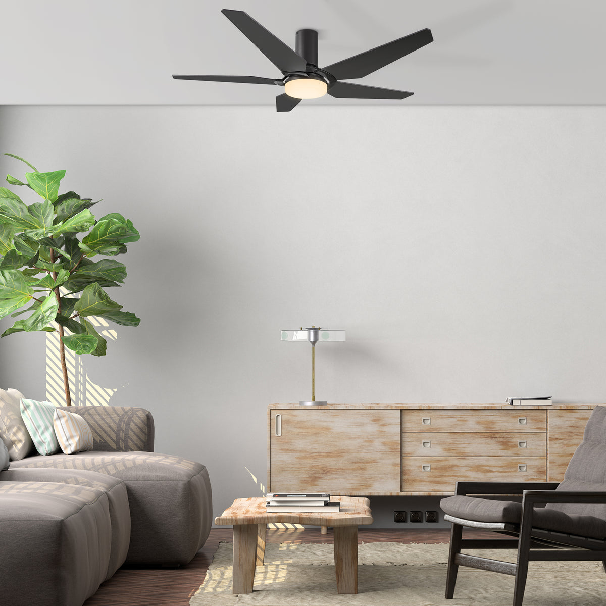 Maclean Fun Handler Maclean Flush Mount Ceiling Fan with LED Light and Remote 52 inch