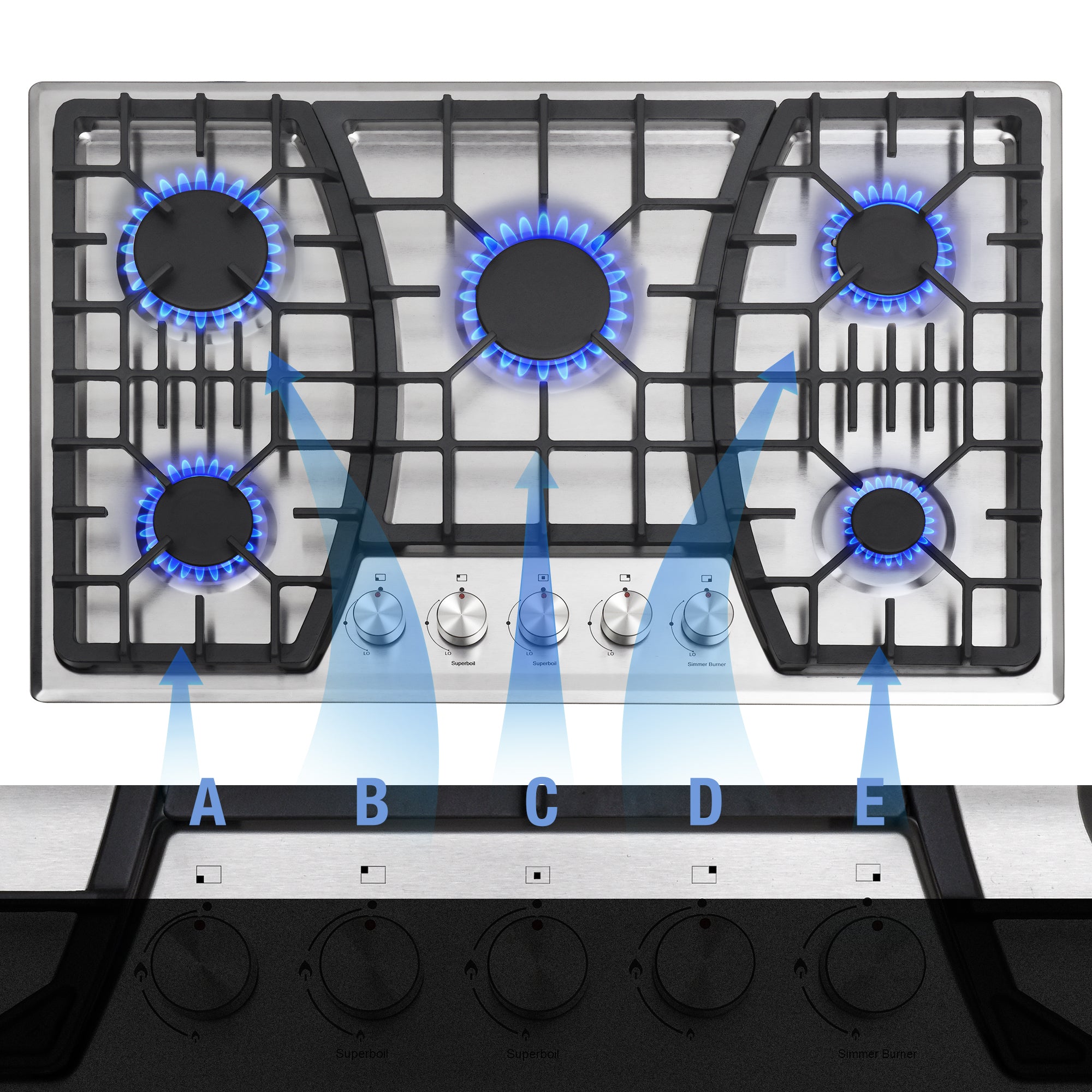 Noah 30 inch Gas Downdraft Cooktops with 5 Burners