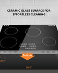 30in built-in induction cooktop surface made of ceramic glass for easy to clean.