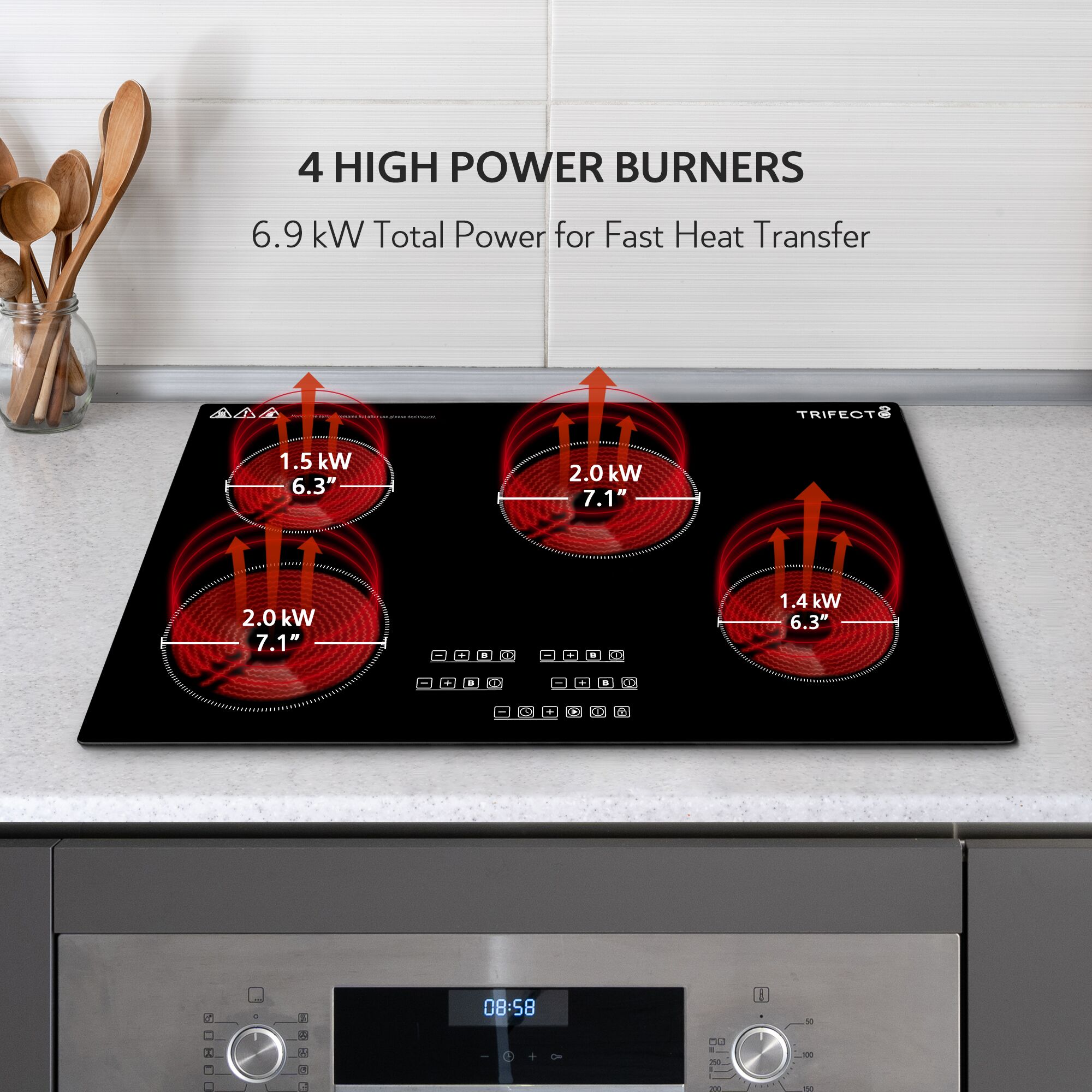 6.9kw total power 4 burners induction cooktop stove with fast and efficient heating function