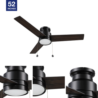 Matt Black low profile ceiling fan with pull chain and high-quality reversible blades 