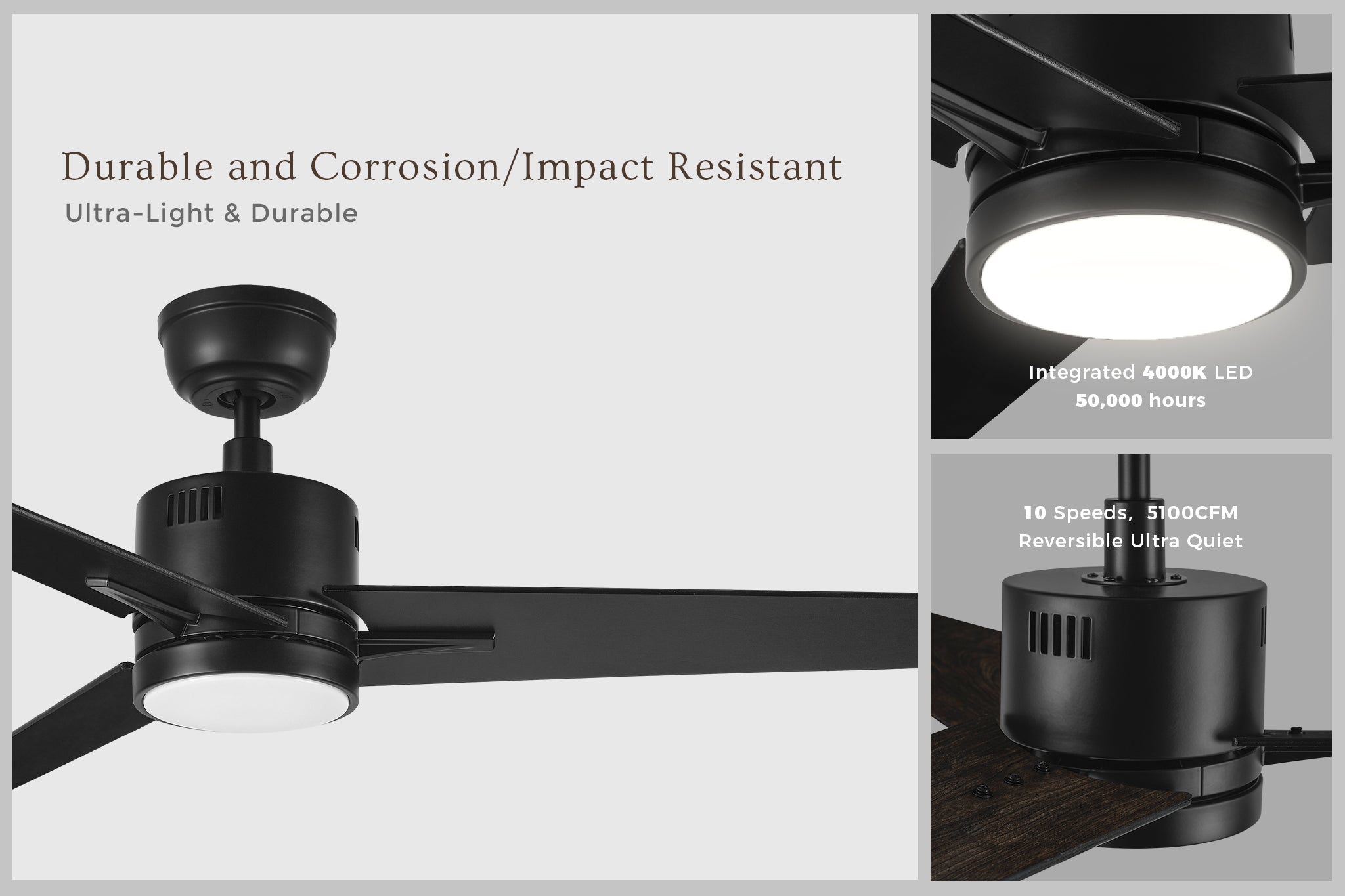 Skobeloff smart ceiling fan with LED light and durable DC motor, perfect for quiet and energy-efficient operation.