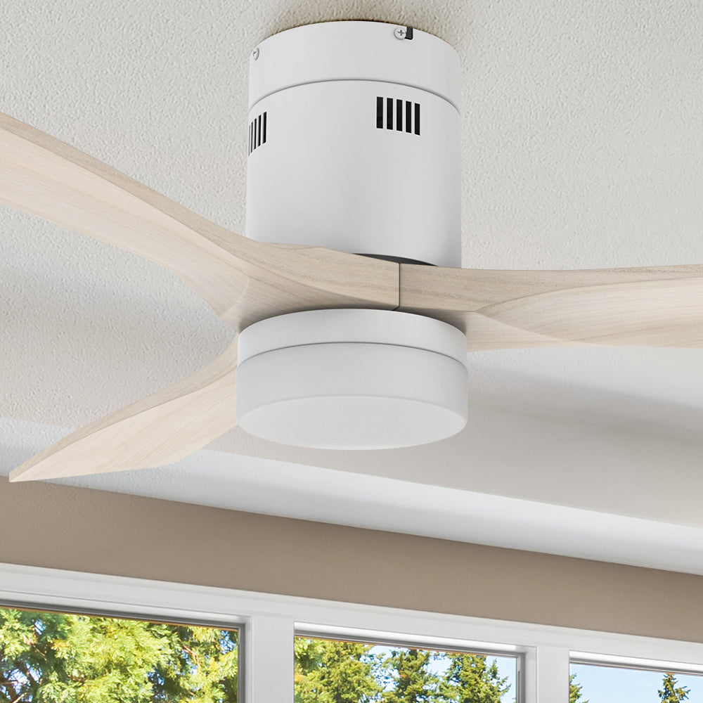 Carro Alfa 52 inch smart outdoor ceiling fan design with white finish, elegant light Wood blades and has an integrated 4000K LED daylight. 