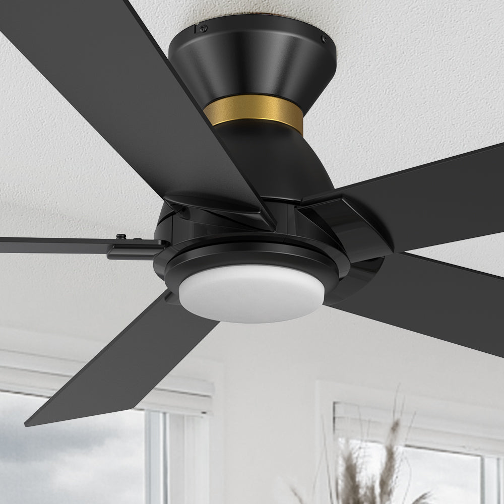 Carro Aspen 52 inch flush mount outdoor ceiling fan with light designed with a silent DC motor. #color_black