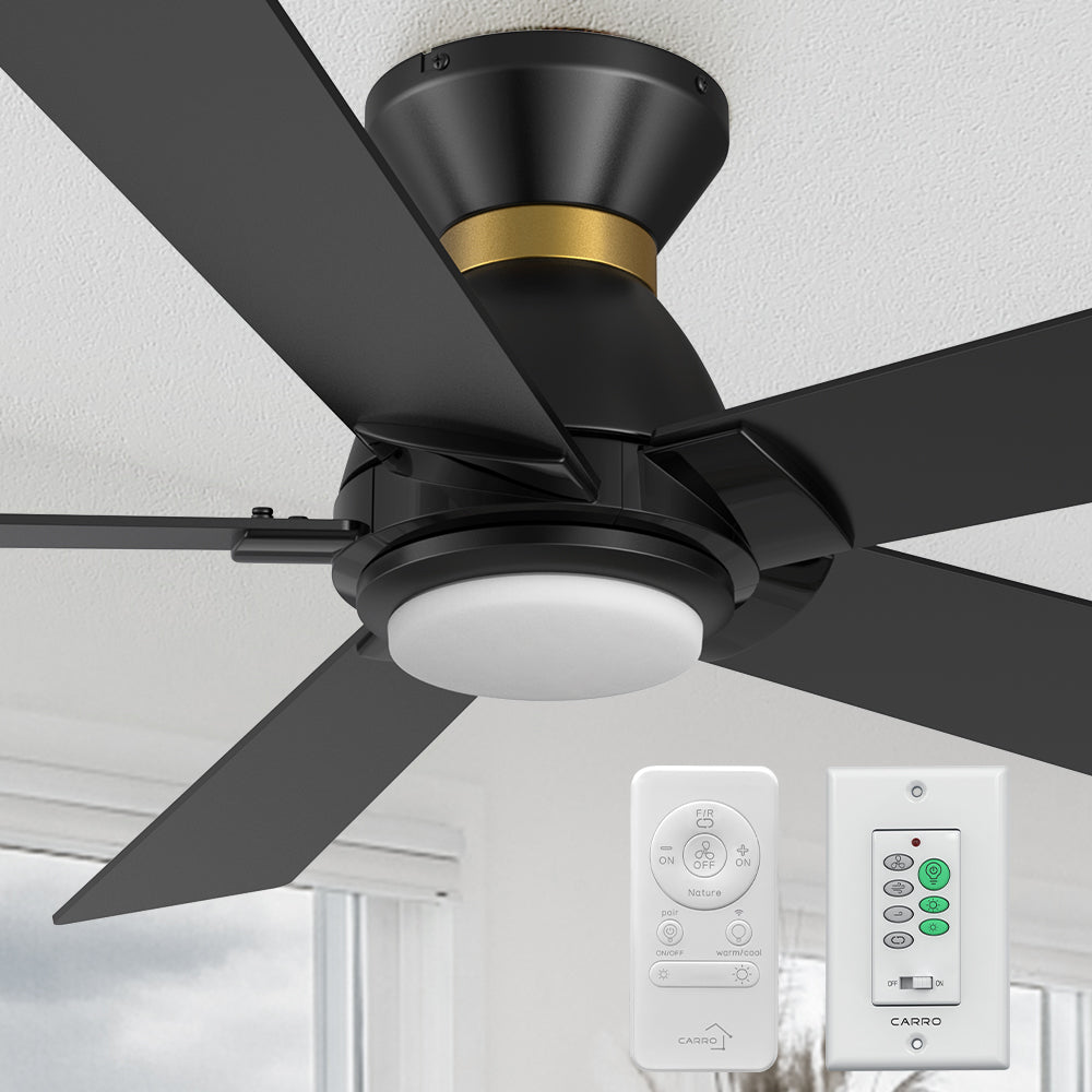 Carro Aspen 52 inch flush mount outdoor ceiling fan with light designed with a remote and wall switch. 