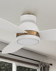 Carro Biscay 52 inch smart outdoor ceiling fan designed with white and gold finish, elegant plywood blades and integrated 4000K LED daylight. 