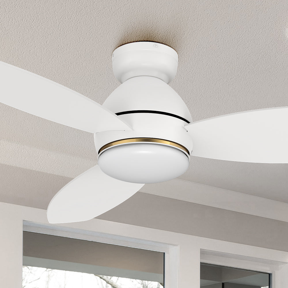 Carro Bretton 48 inch smart outdoor ceiling fan with light designed with white finish, elegant plywood blades and integrated 4000K LED daylight. 