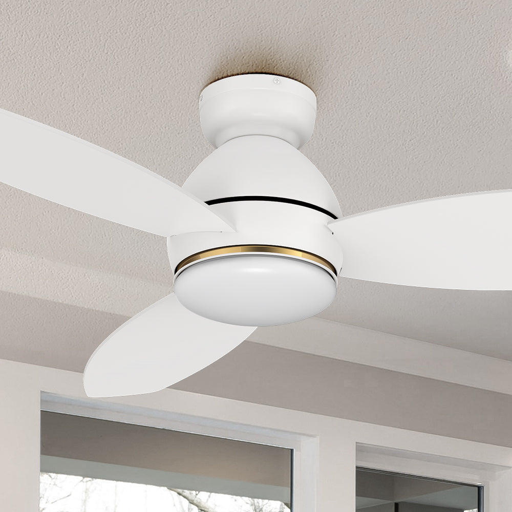 Carro Bretton 48 inch smart outdoor ceiling fan with light designed with white finish, elegant plywood blades and integrated 4000K LED daylight. #color_white