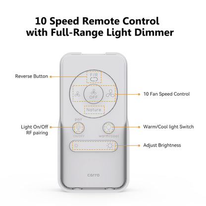 Smafan Carro 10 speed remote control with full-range light dimmer.