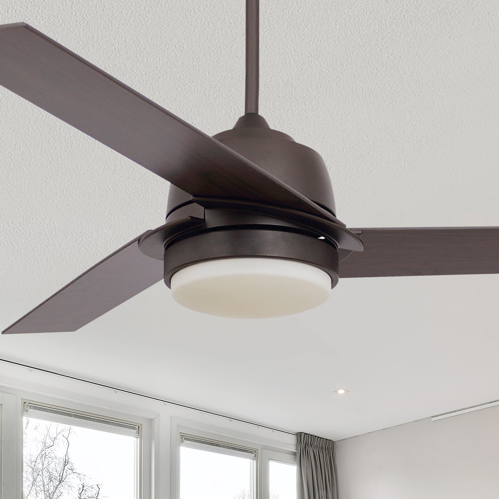 Carro 52 inch Addison indoor ceiling fan with sleek squared blades, a light cover and 6 inch downrod. #color_dark-wood