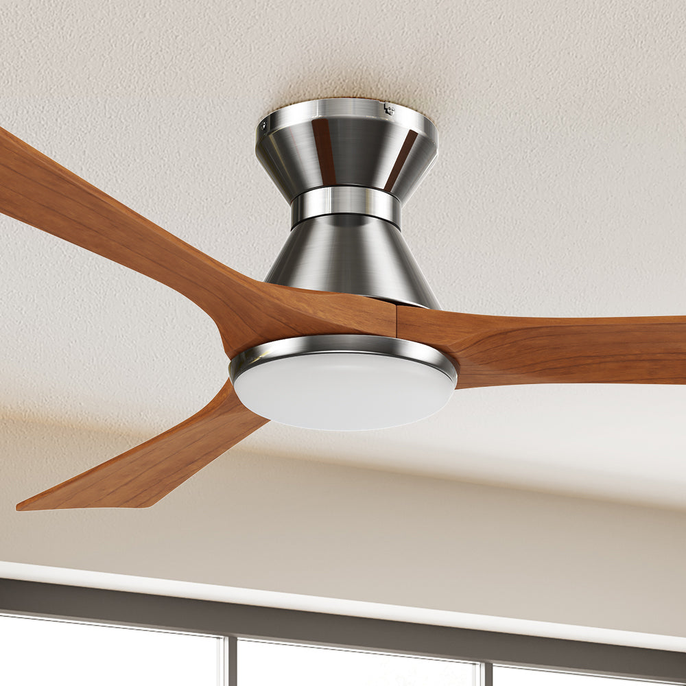 Carro Antrim 52 inch smart ceiling fan with light designs with silver finish, use elegant solid wood blades and has an integrated 4000K LED daylight. 