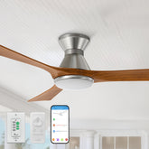 Carro Antrim 52 inch smart ceiling fan with light, remote, and wall switch, designs with silver finish, use elegant solid wood blades and has an integrated 4000K LED daylight. 