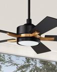 Smafan Apex 56 inch smart outdoor ceiling fans design with Black and gold finish, use elegant Plywood blades and has an integrated 4000K LED daylight. 