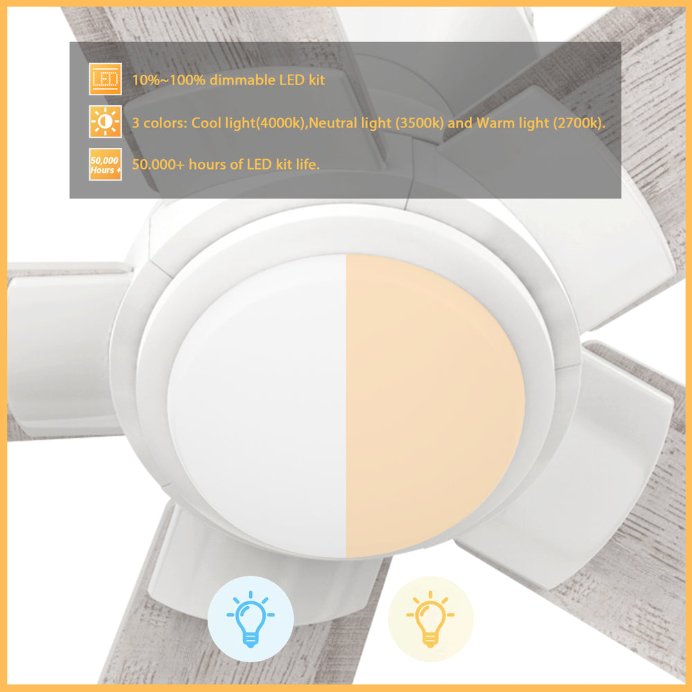 Carro Armoy 52 inch flush mount remote control ceiling fan with Integrated dimmable 4000k LED light kit. 