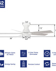 Detail size of Carro Armoy 52 inch flush mount remote control ceiling fan with light. 