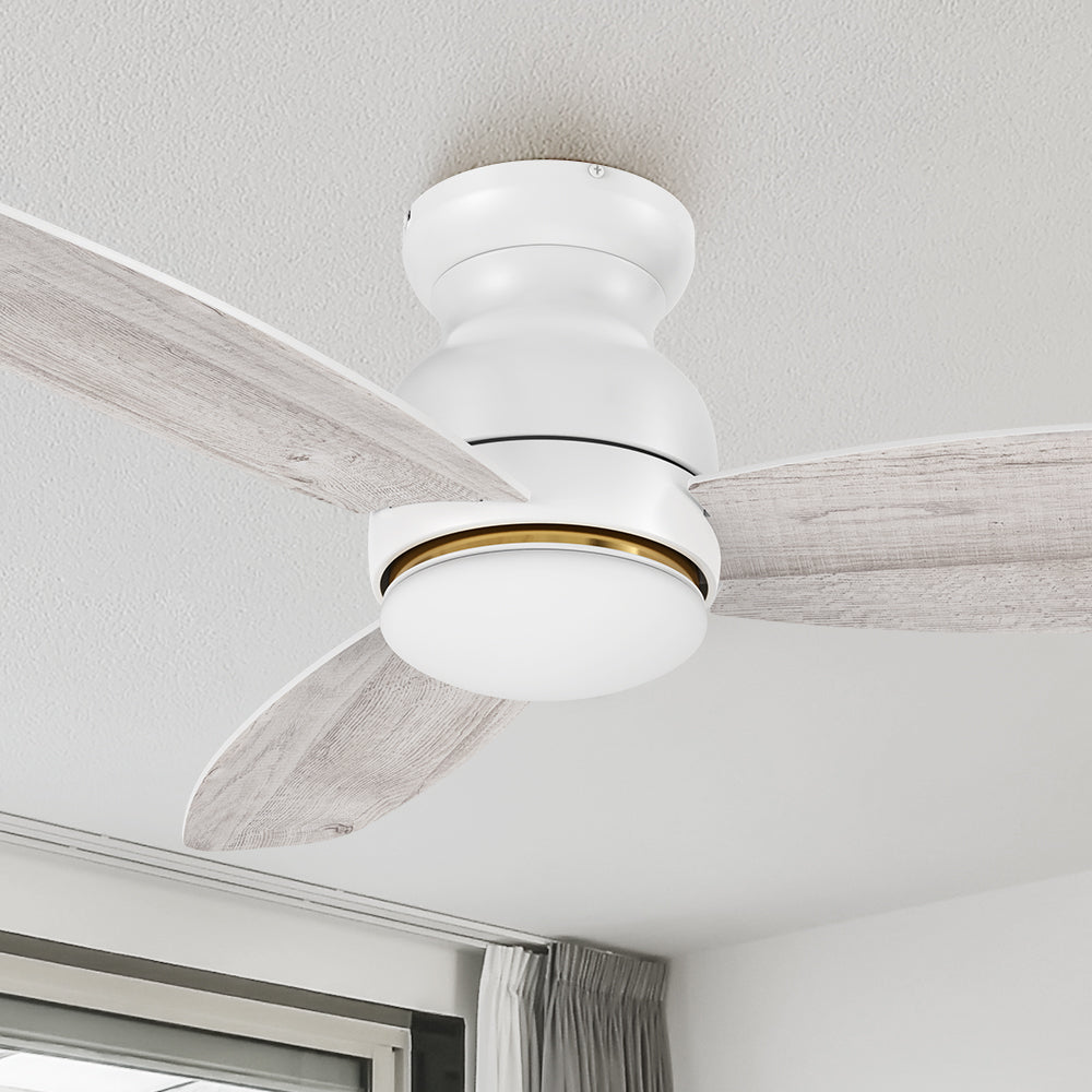 Carro Arran 48 inch modern remote control ceiling fan with light features advanced motor and lighting technology. #color_white-light-wood