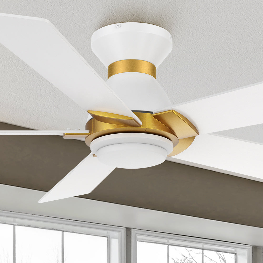 Carro Aspen 48 inch smart ceiling fan with White finish, elegant Plywood blades and integrated 4000K LED cool light. 